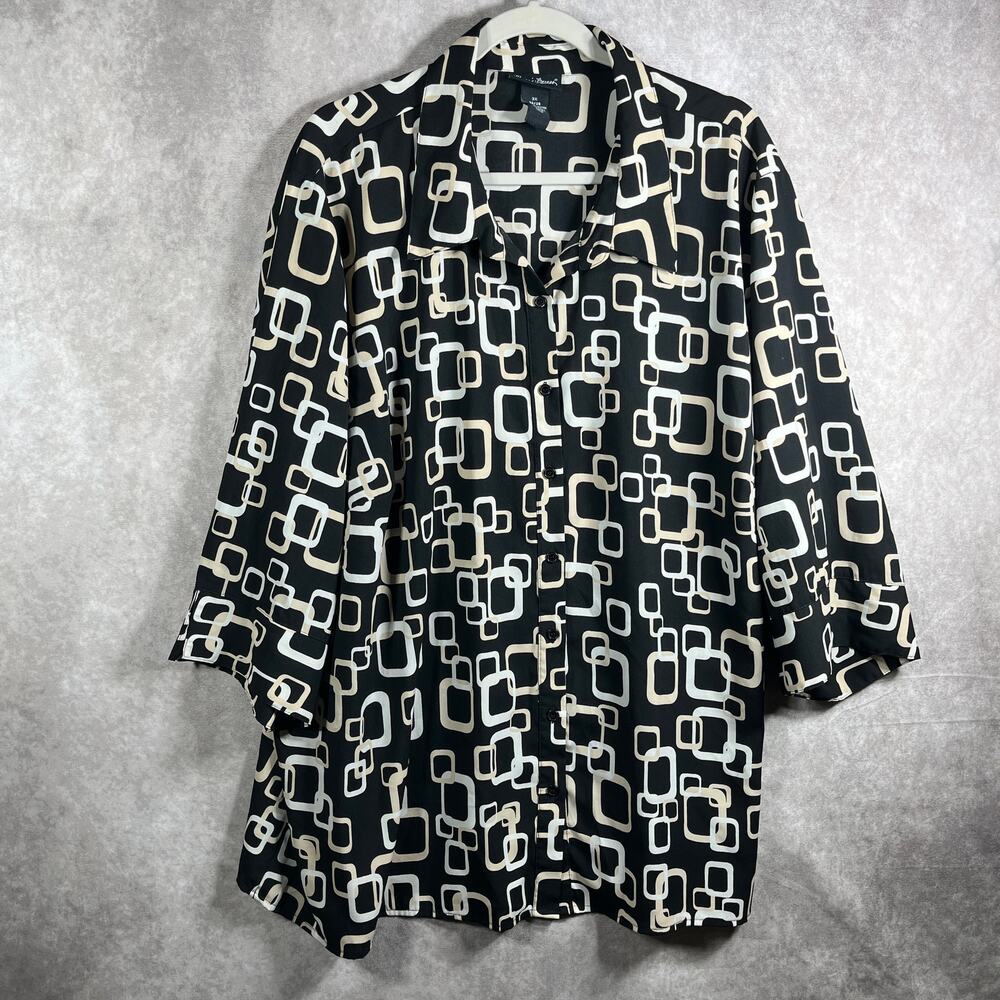 Maggie Barne Shirt Womens 3X 26/28 Black Geometric Artsy Career Office‎ Mature